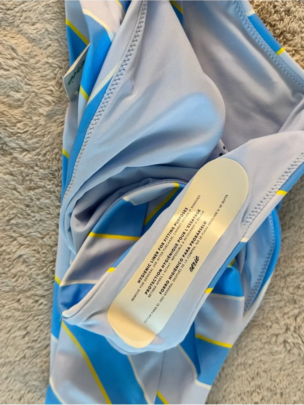 NWT Aerie Striped High Waist Cheeky Bikini Bottom in Blue, White & Yellow